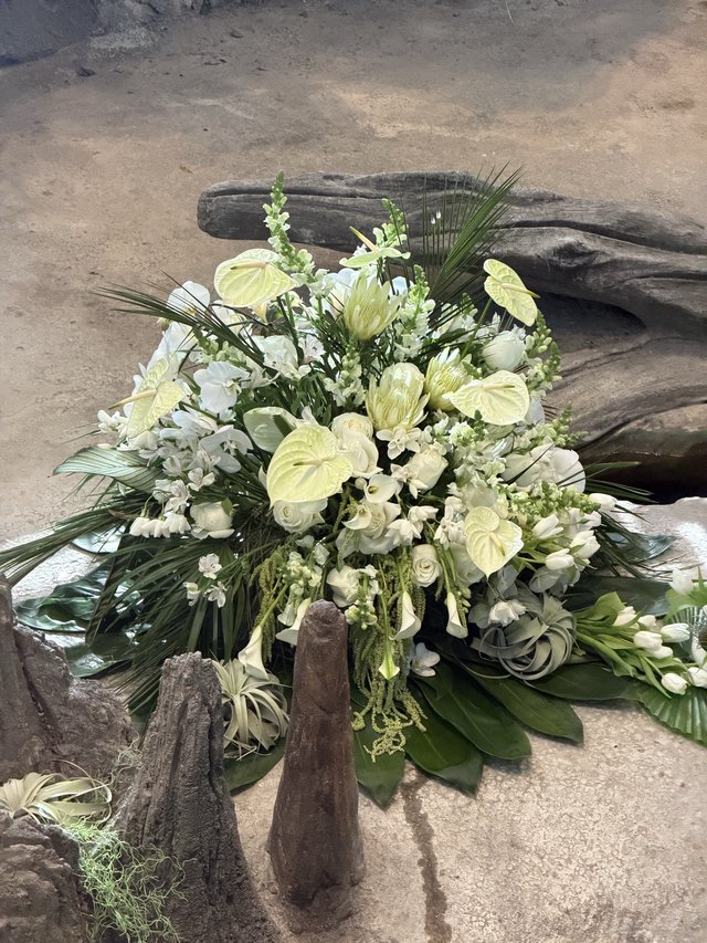 Tropical White and Green Funeral Floral Arrangement
