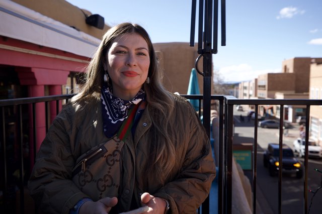 Portrait of Woman on Santa Fe Plaza Balcony