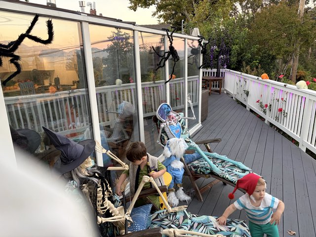 Halloween Decorated Deck with Children Playing