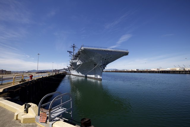 USS Hornet Aircraft Carrier Docked at Naval Port