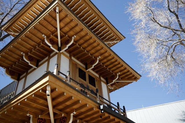 Traditional Japanese Bell Tower on Frosty Winter Morning