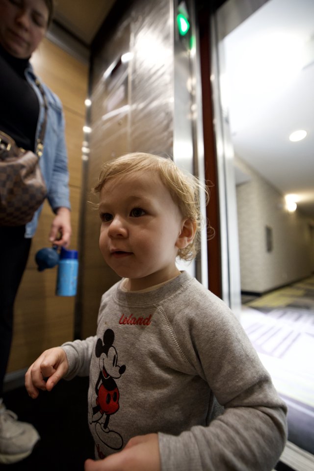 Toddler in Mickey Mouse Pajamas at Hotel