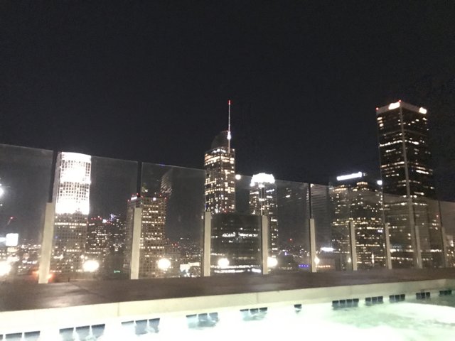 Nighttime Vista of LA's Metropolis from Rooftop Pool