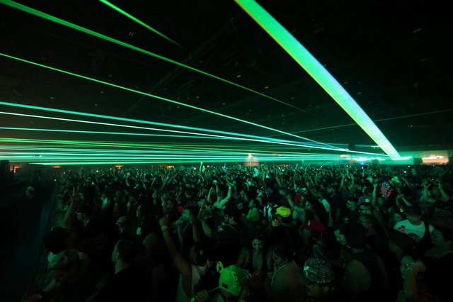 Green Laser Storm Over Massive EDM Festival Crowd