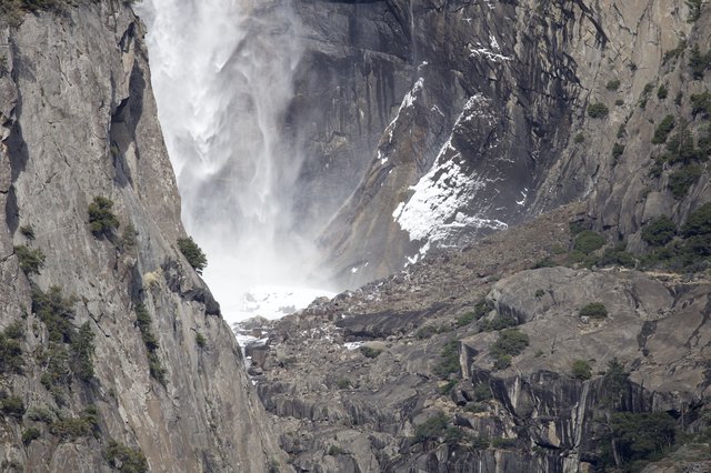 Lower Yosemite Falls Thundering Through Rocky Canyon
