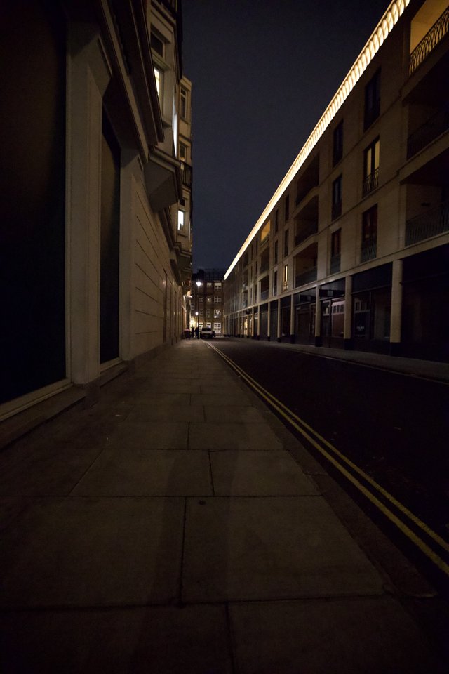 Quiet London Street at Night with Modern Architecture