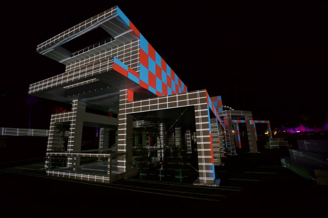 Vibrant Building Illuminated at Night