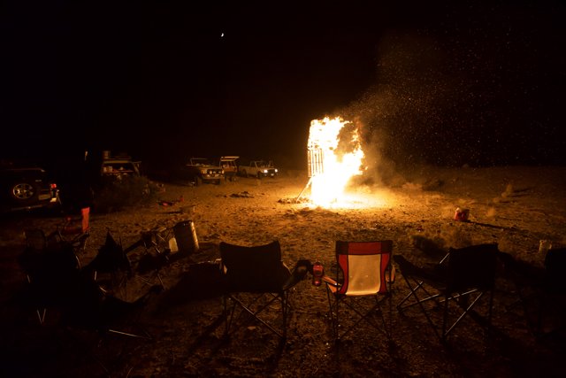 Desert Bonfire under the Night Sky