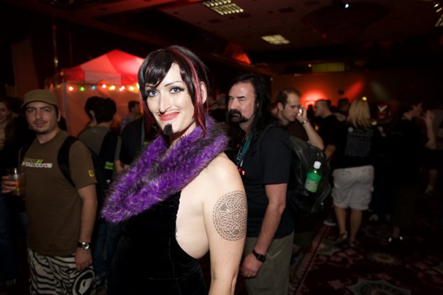 Tattooed Woman in Purple Scarf