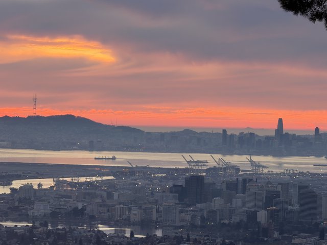 Golden Sunset Over San Francisco Bay and Port of Oakland