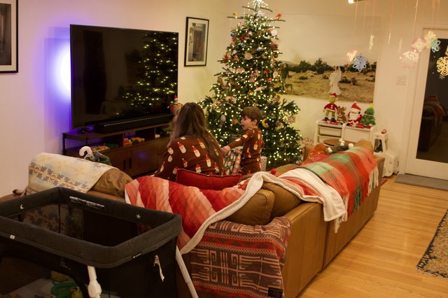 Cozy Christmas Morning with Mother and Child
