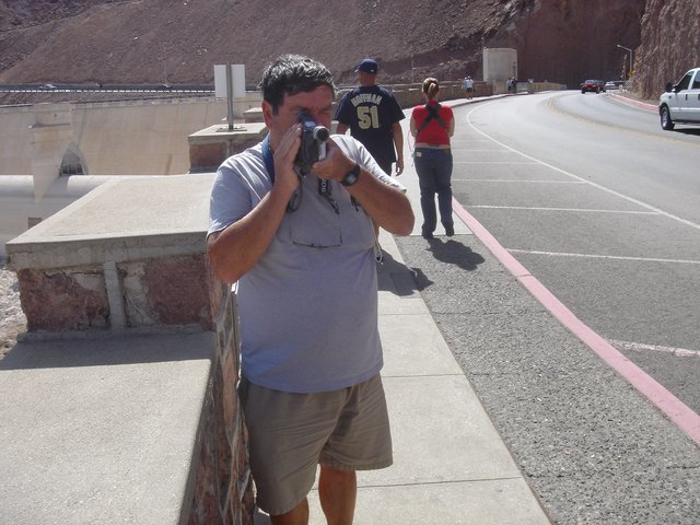 Tourist Films Hoover Dam on Summer Visit