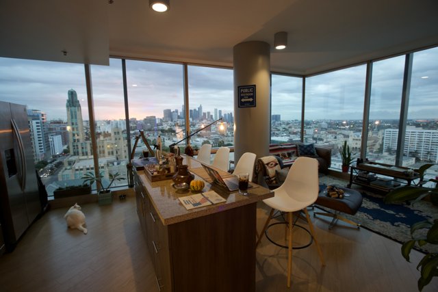 Cityscape View from a Penthouse Living Room