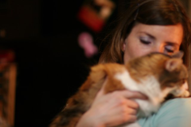 Tender Moment: Woman Nuzzles Orange Tabby Cat