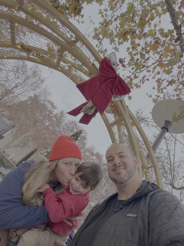 Family Holiday Selfie at Festive Winter Bridge