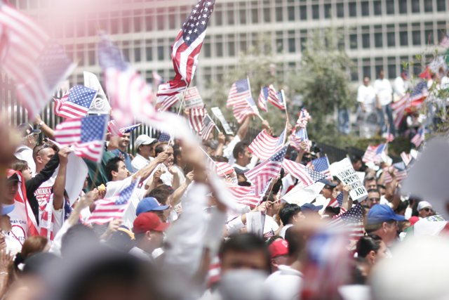 Proud Americans in a Patriotic Parade