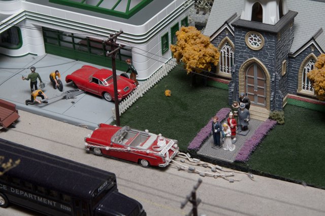 Miniature Church and Car Diorama