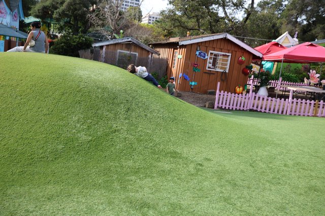 Children Playing on Artificial Turf Hill at Outdoor Playground