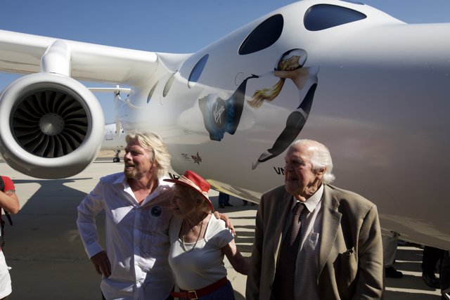 Richard Branson and team pose in front of White Knight Two