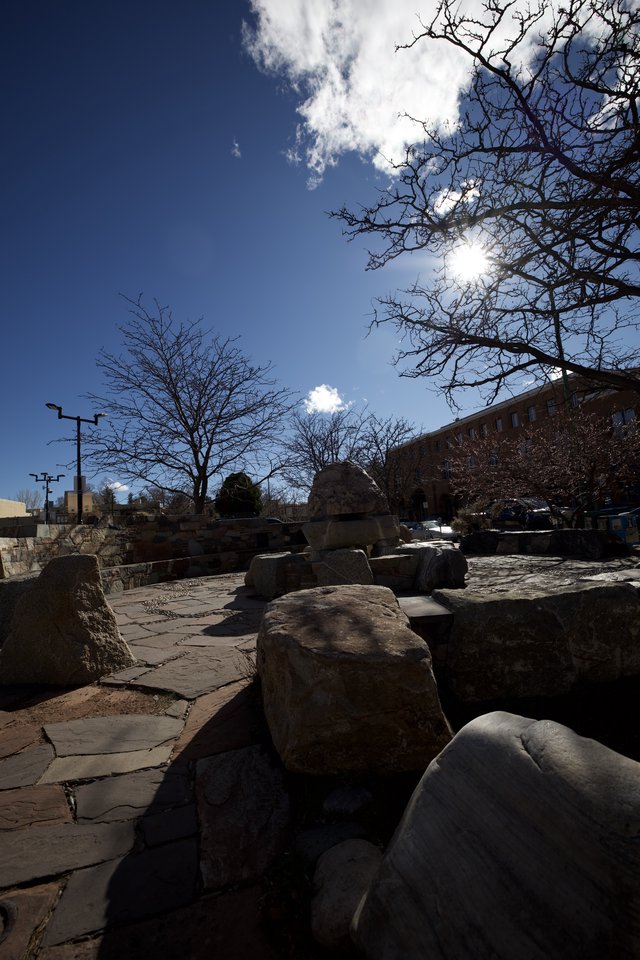 Sun-Drenched Stone Plaza on Winter Afternoon