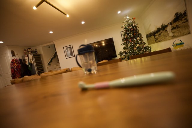 Cozy Holiday Living Room from Low Angle Perspective