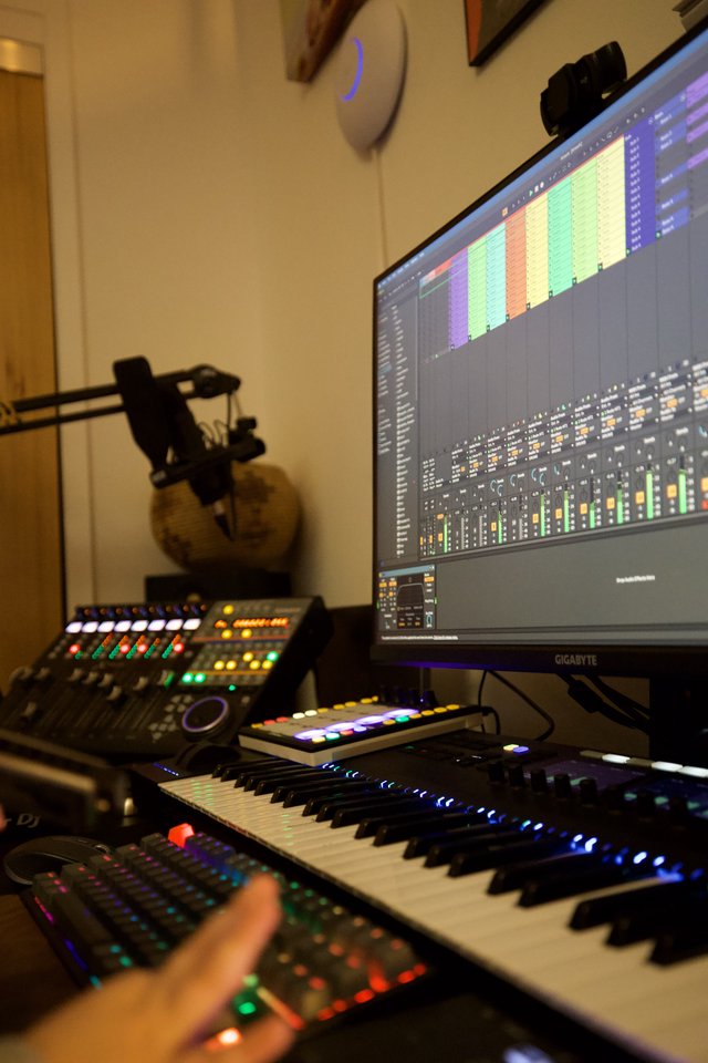 Professional Music Production Studio Workspace at Night