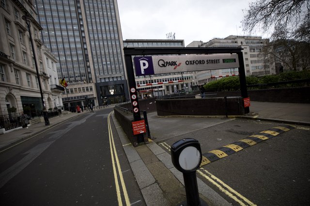 Q-Park Oxford Street Entrance on Overcast London Day