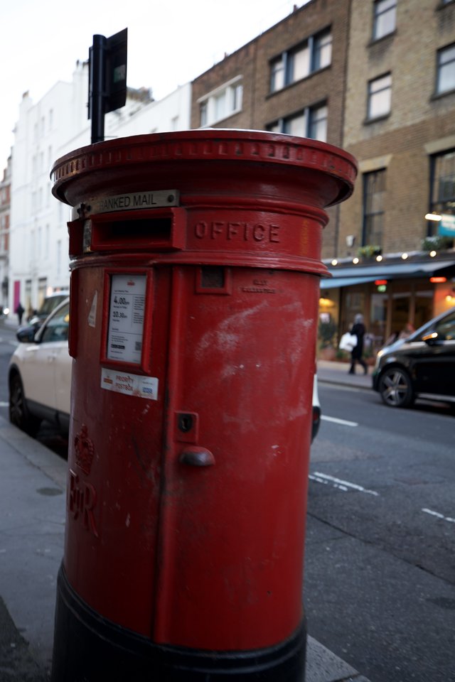 Classic Red British Post Box on London Street