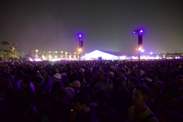 Euphoric Night at Coachella 2024: A Sea of Faces Under Purple Hues