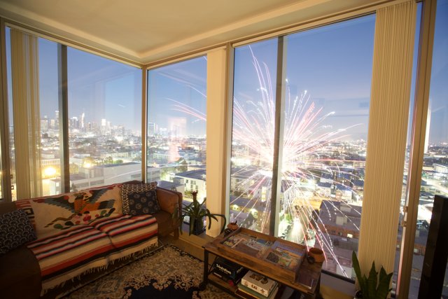 Independence Day Fireworks from a Penthouse Living Room