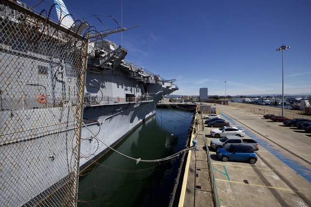 Historic USS Hornet Aircraft Carrier Moored at Naval Base
