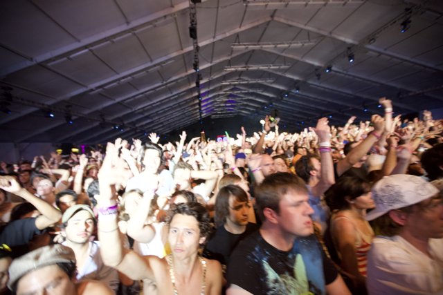 The Ultimate Coachella Experience Caption: The crowd goes wild as their favorite artist takes the stage, hands up in excitement and adorned with statement jewelry and trendy hats. #Coachella #Concert #Jewelry #Hat #Crowd #Fun