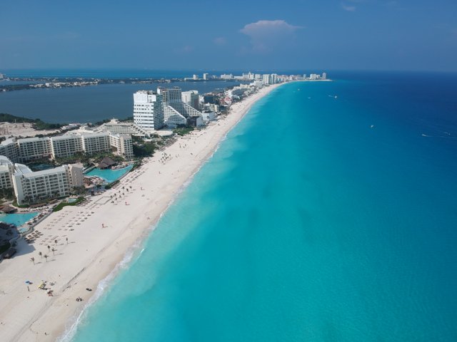 Aerial View of Cancun's Beach and City