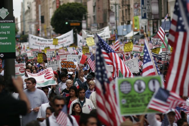 American and Mexican Flags Unite in Student Protest