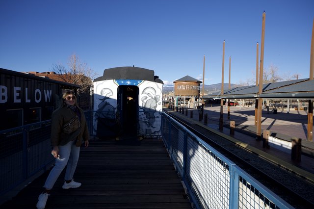 Woman at Santa Fe Railyard Art District at Sunset