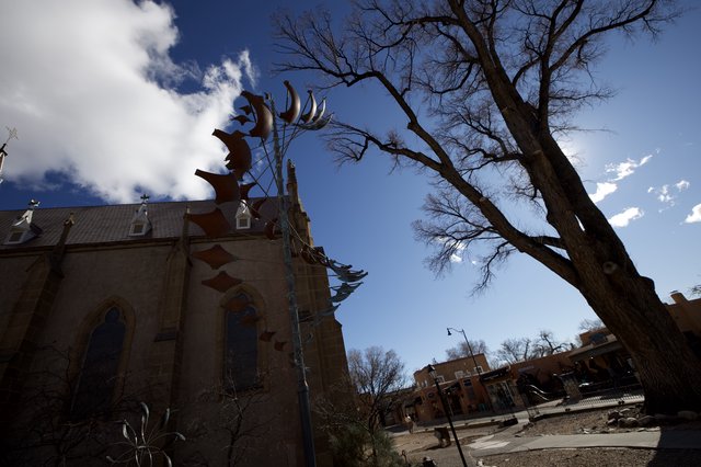 Historic Loretto Chapel with Desert Sculpture in Santa Fe