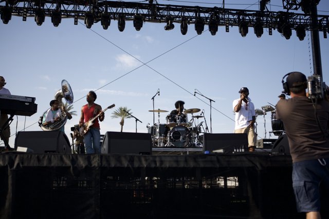 Band on Stage with Camera Man at Coachella Sunday