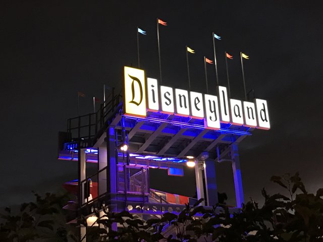 Twinkling Disneyland Hotel Sign at Night