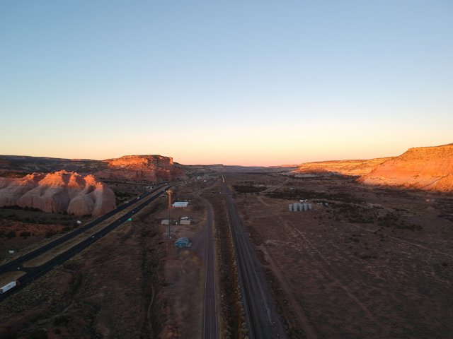 Highway through the Canyon at Sunset