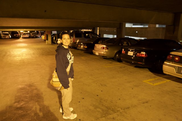 Woman in Parking Garage Late Night Urban Scene