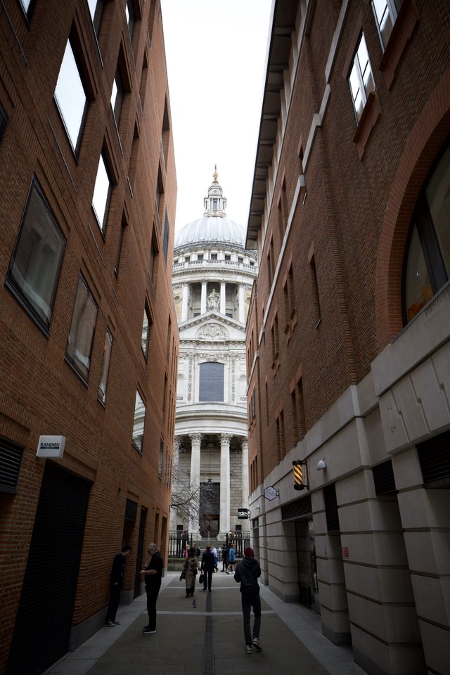 St Paul's Cathedral Framed by Modern London Buildings