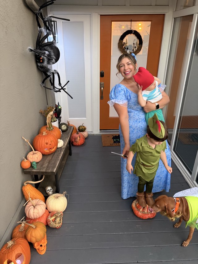 Halloween Family Moment on Decorated Porch