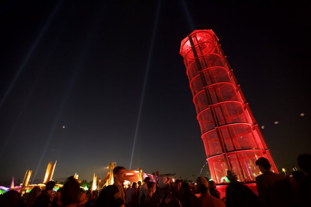 Red Urban Tower at Night