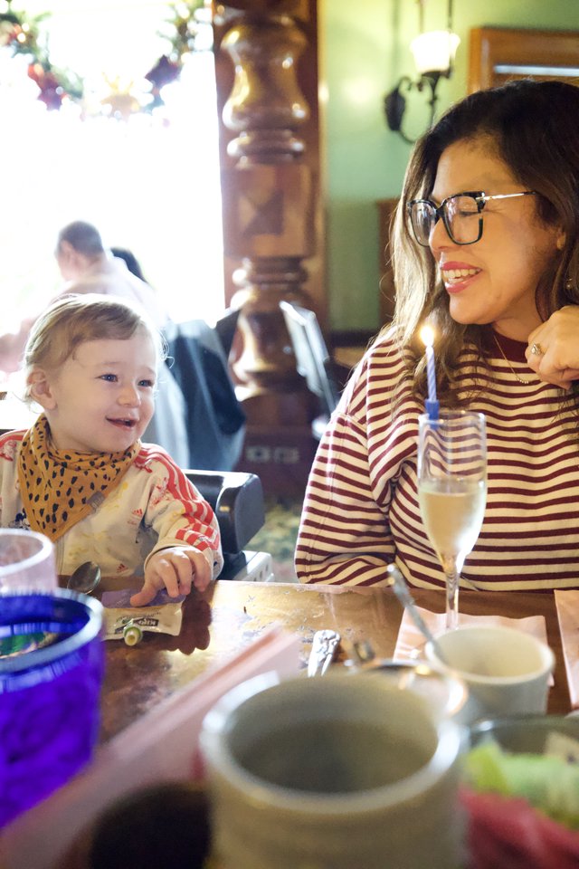 Mother and Child Dining at Madonna Inn Restaurant