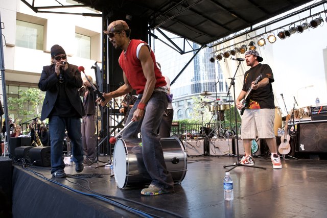 Balls Mahoney wows the crowd with his drumming skills at Grand Performances Ozomatli in 2007