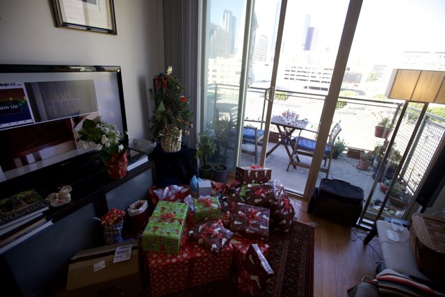 A Pile of Christmas Gifts in the Living Room