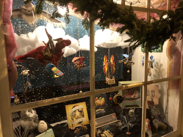 Festive Window Display with Dragon and Friends