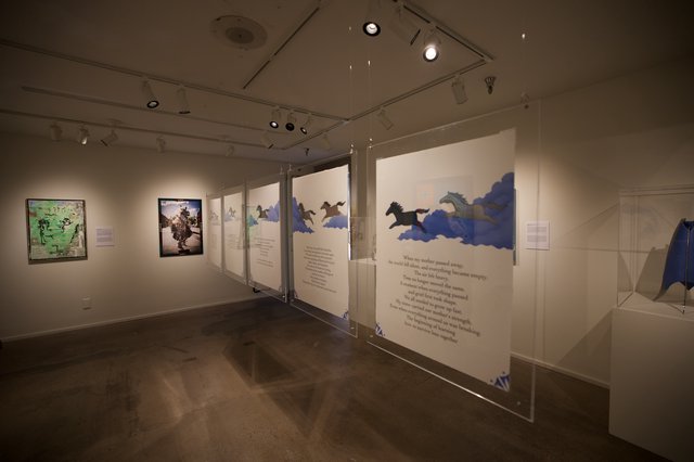 Contemporary Art Gallery Exhibition with Illustrated Panels Display