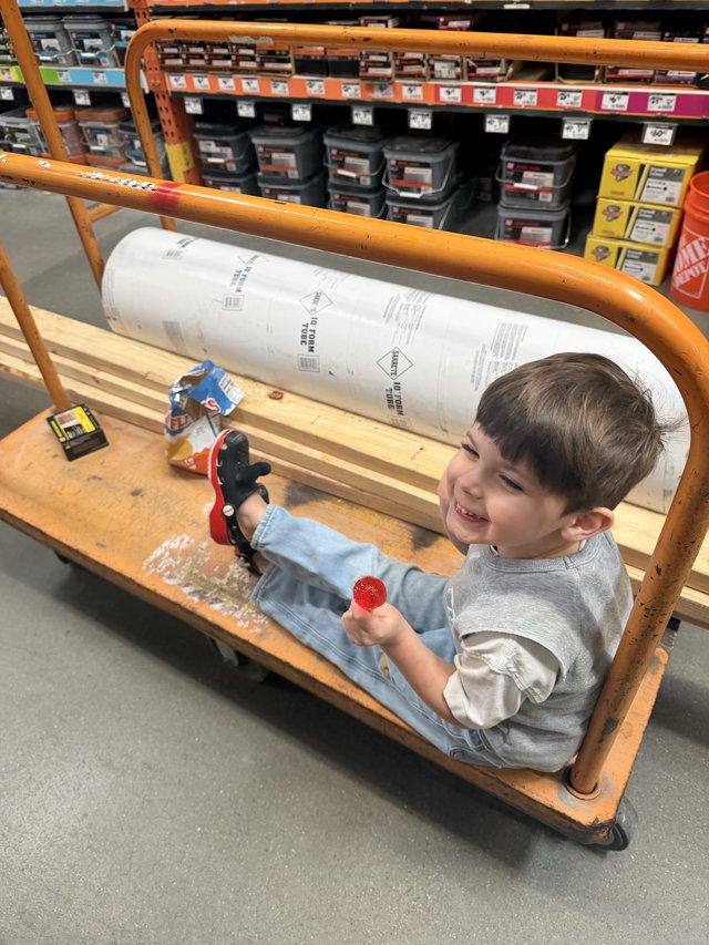 Young Child Playing in Hardware Store Shopping Cart