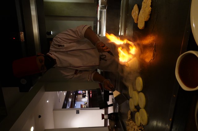 Chef Creates Dramatic Flaming Display at Hibachi Grill